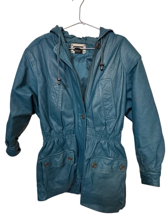 Otello Pelle Jackets & Blazers - Otello Pelle Vintage Women’s XS Teal Leather Hooded Jacket Funky 80s 90s